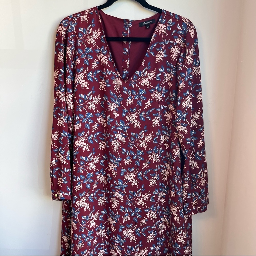 Madewell Red Sheath Dress V-Neck Long Sleeve - Size Large - Picture 2 of 16